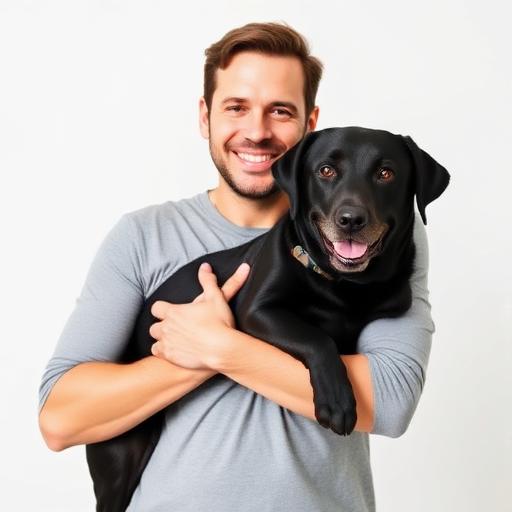 Mike R. with his rescue dog after gentle grooming session